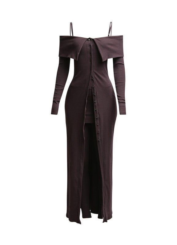 2 PC Cardigan Dress and Leggings Set (Chocolate) image 0