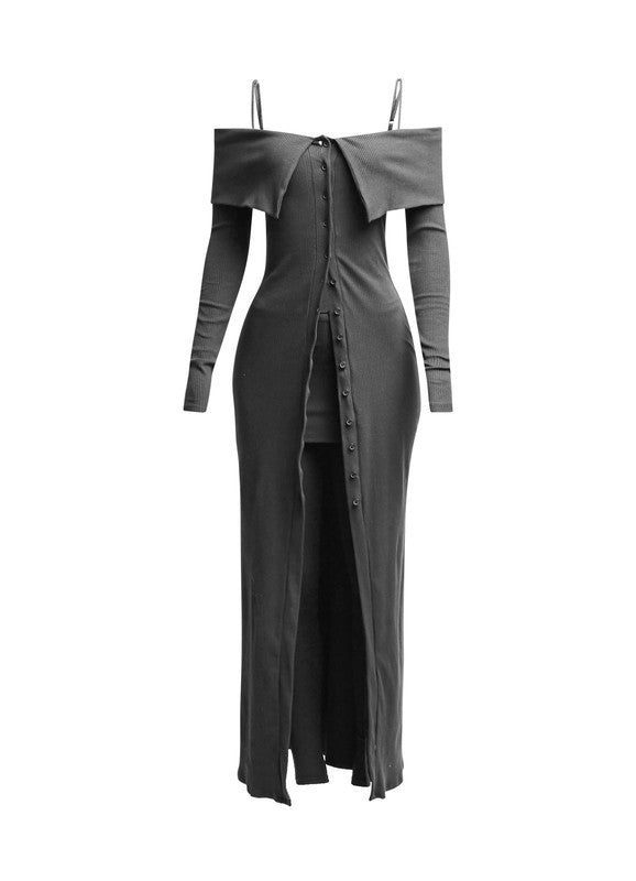 2 Piece Cardigan Dress & Leggings Set (charcoal grey) image 0