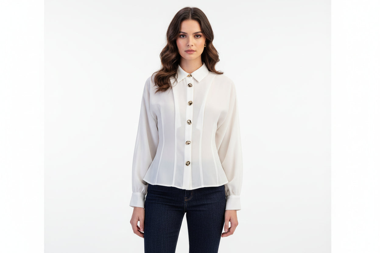 White Satin Tailored Button Down Blouse image 6
