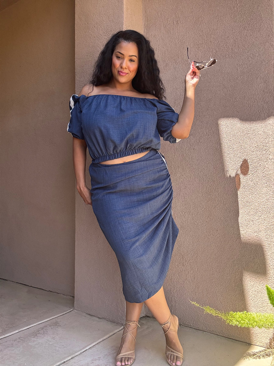 Plus Ruched Wavy 2pc Skirt Set image 0