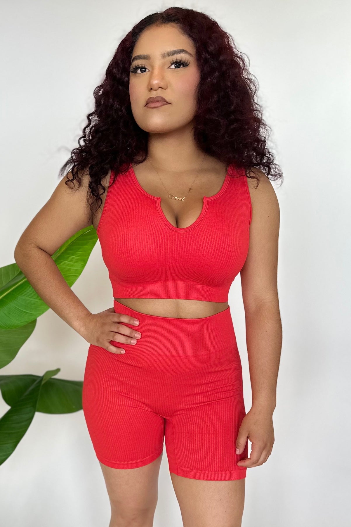 2pc Ribbed Biker Set - Red image 0