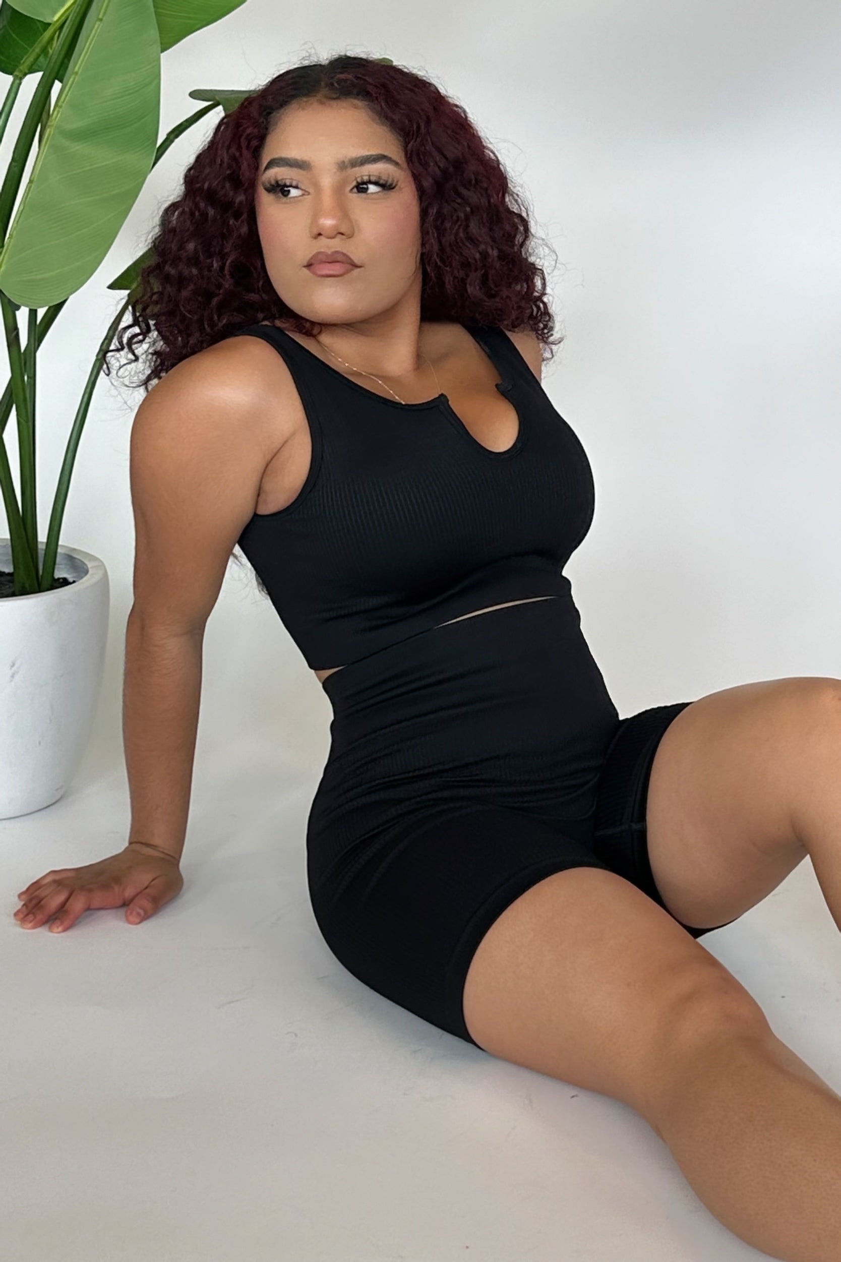 2pc Ribbed Biker Short Set - Black image 0