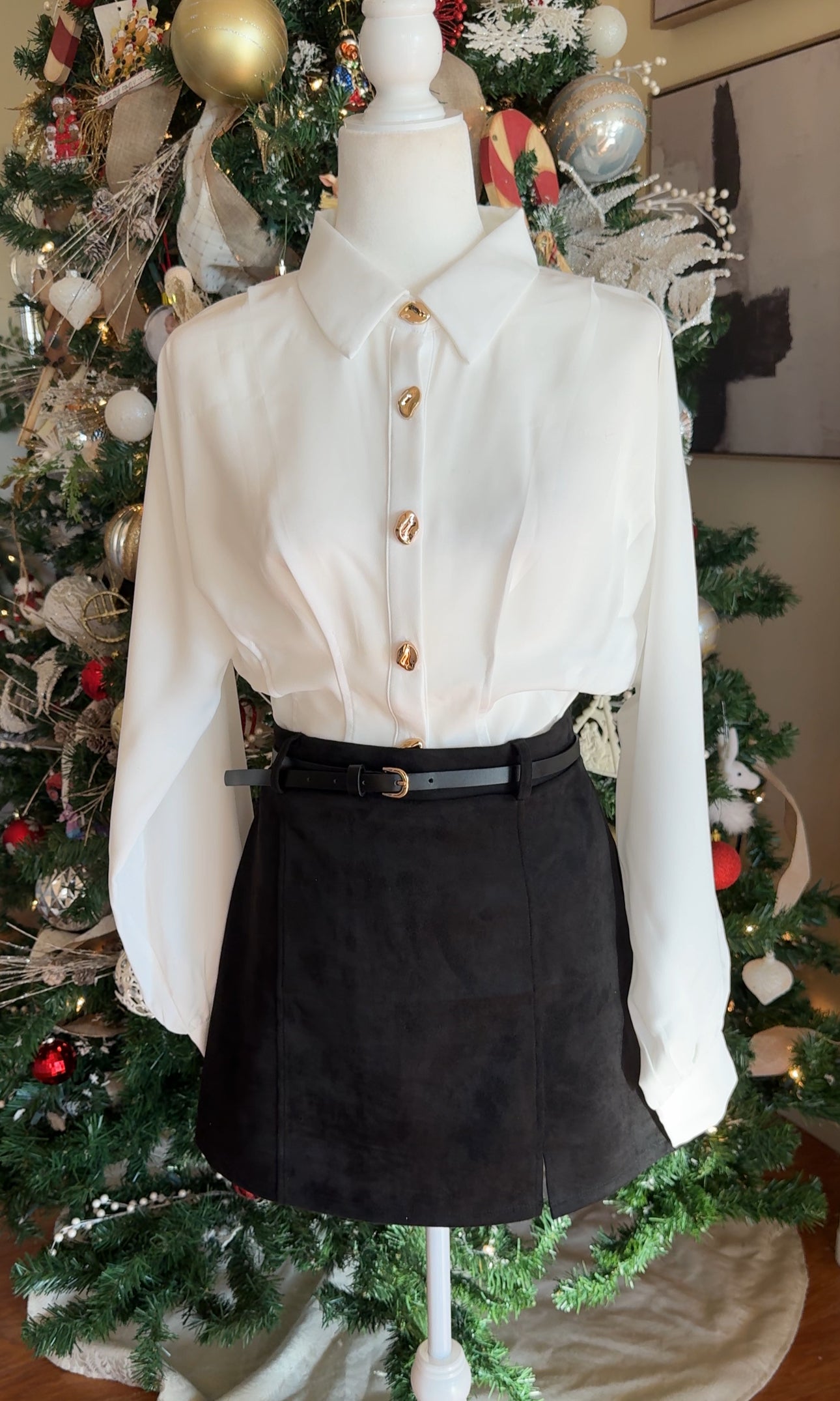 White Satin Tailored Button Down Blouse image 0