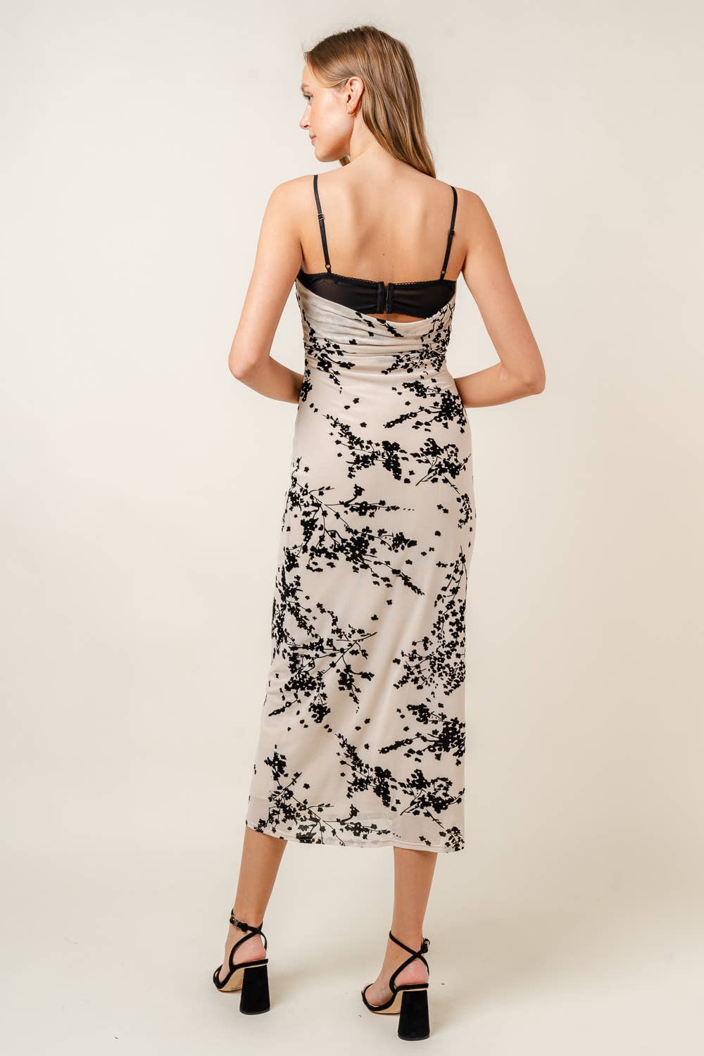 Noir Elegance Mesh & Lace Velvet Midi Dress