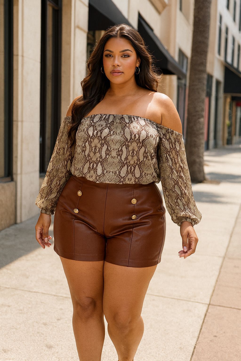 Plus Faux leather gold button shorts image 1