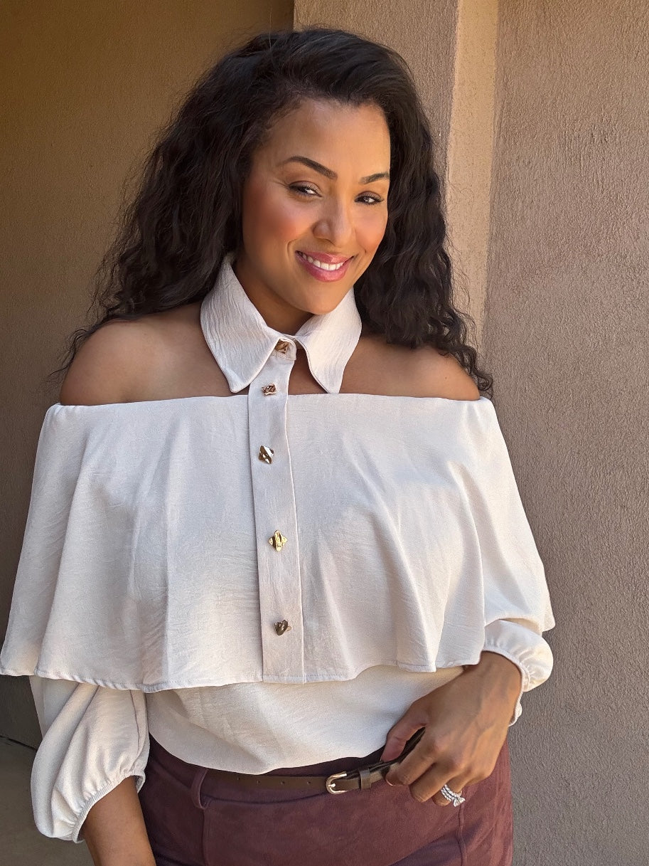 PLUS -Prestige Layered Off-Shoulder Collar Top – Ivory image 0