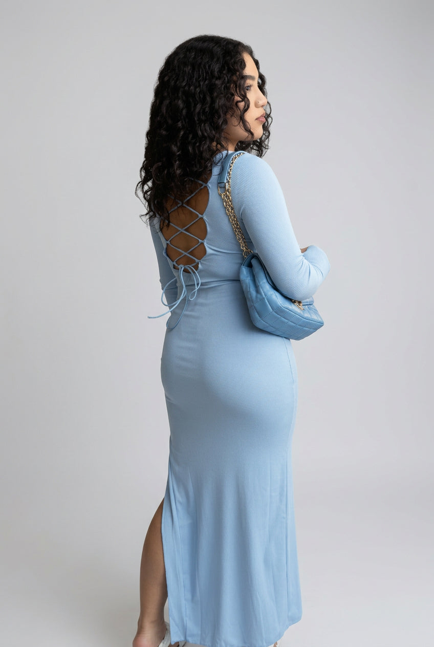 Aiko Cross Ribbed Dress ( light blue) image 1