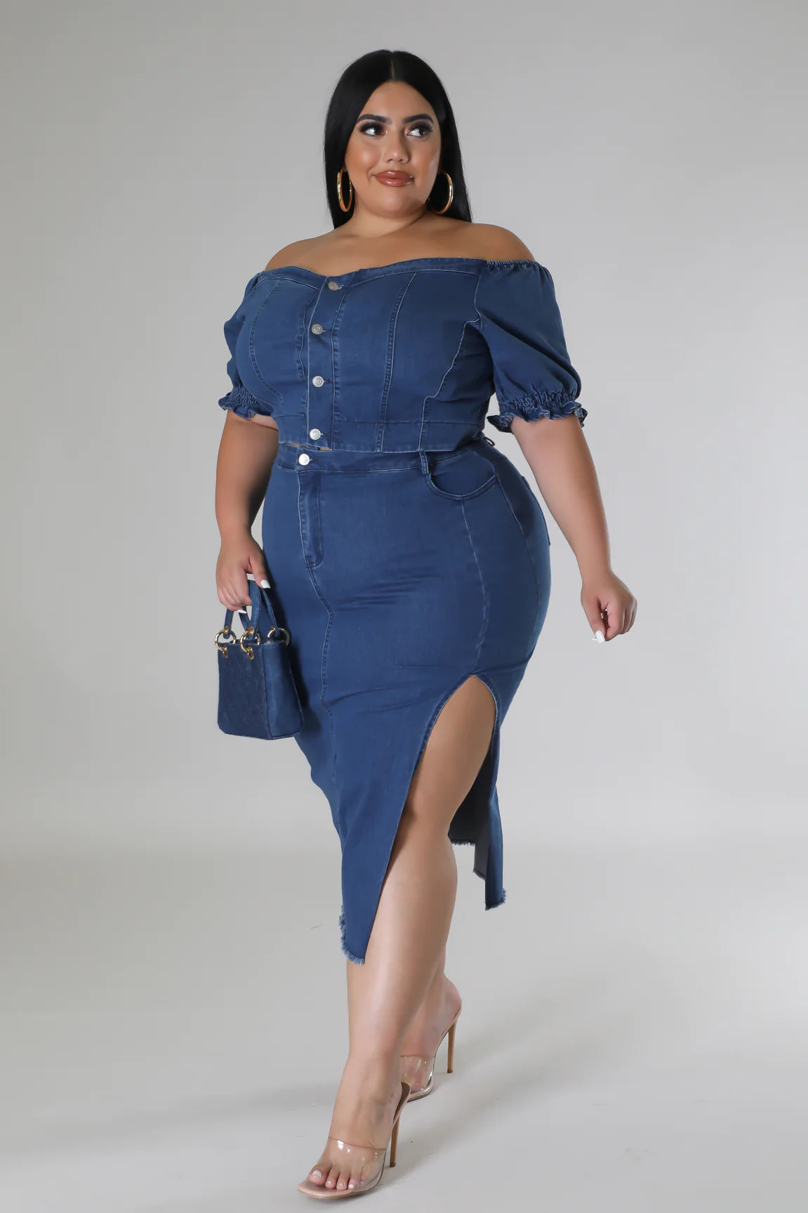 Denim Stretch Skirt Set (Curve) image 3