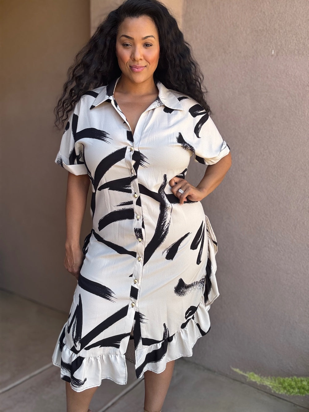 Plus Midi button down dress image 4