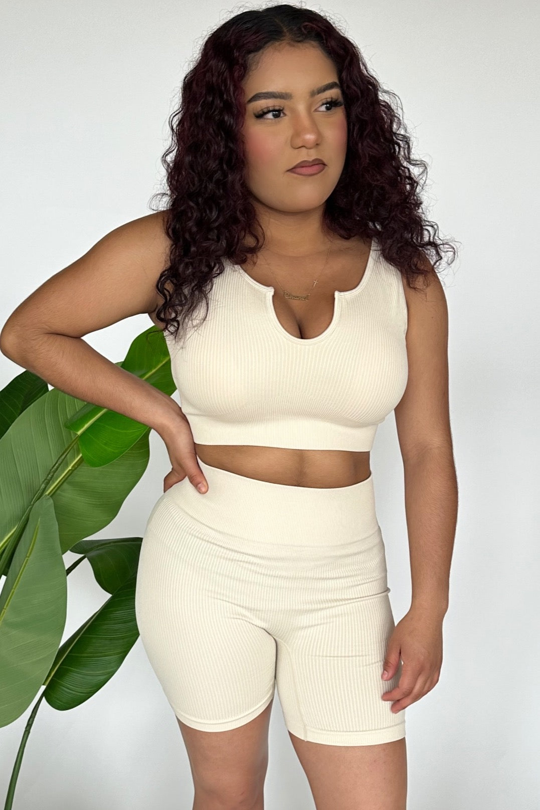 2pc Ribbed Biker Set - Ivory image 0