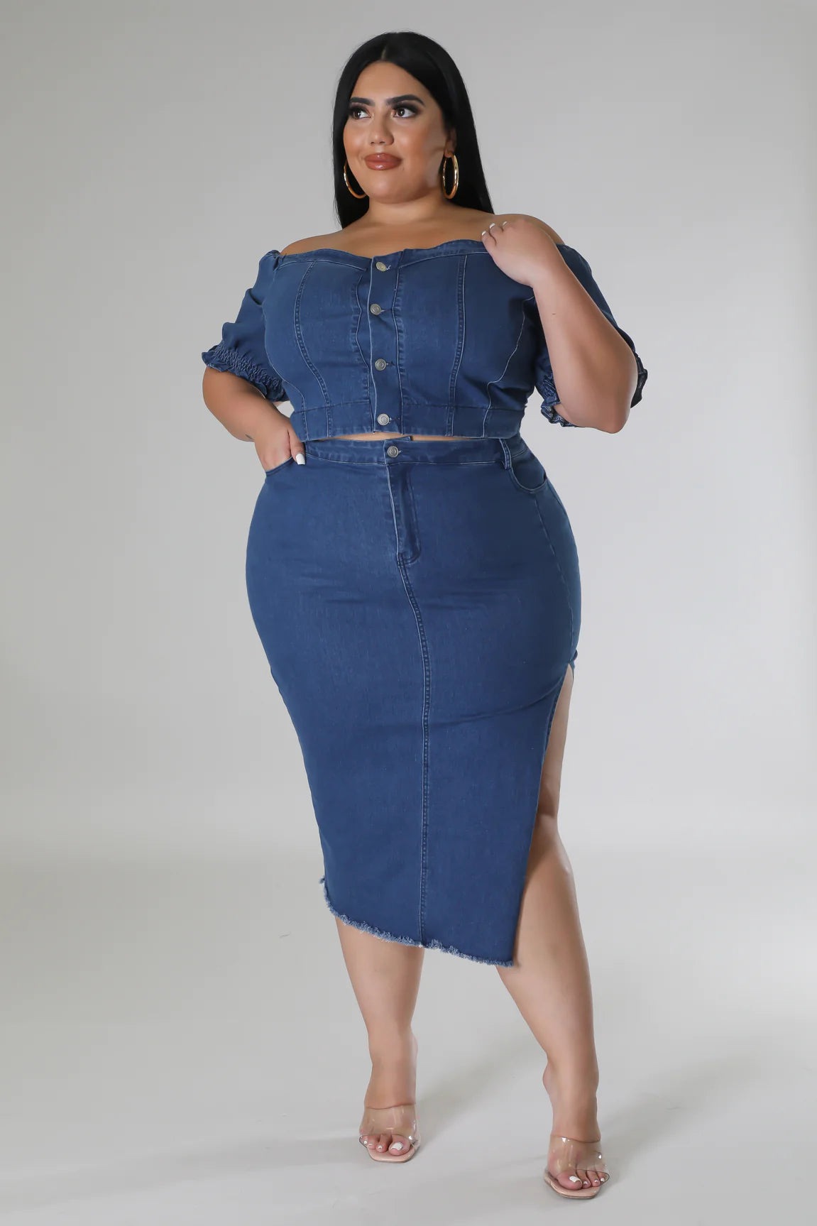Denim Stretch Skirt Set (Curve)  image 2