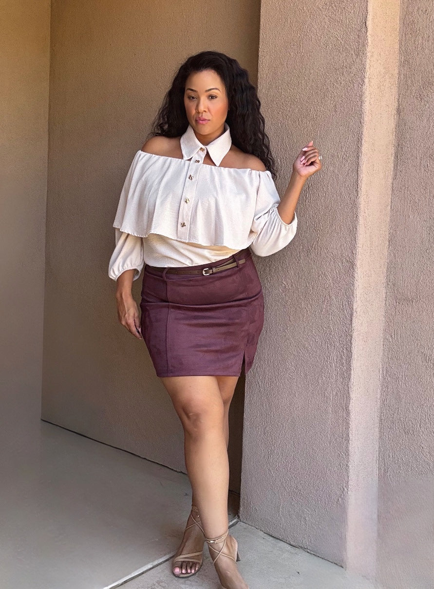 PLUS -Prestige Layered Off-Shoulder Collar Top – Ivory image 1