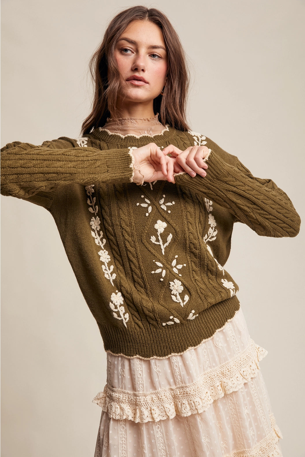 Olive Meadow Embroidered Sweater image 13
