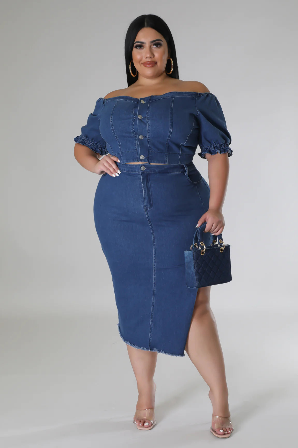 Denim Stretch Skirt Set (Curve)  image 0