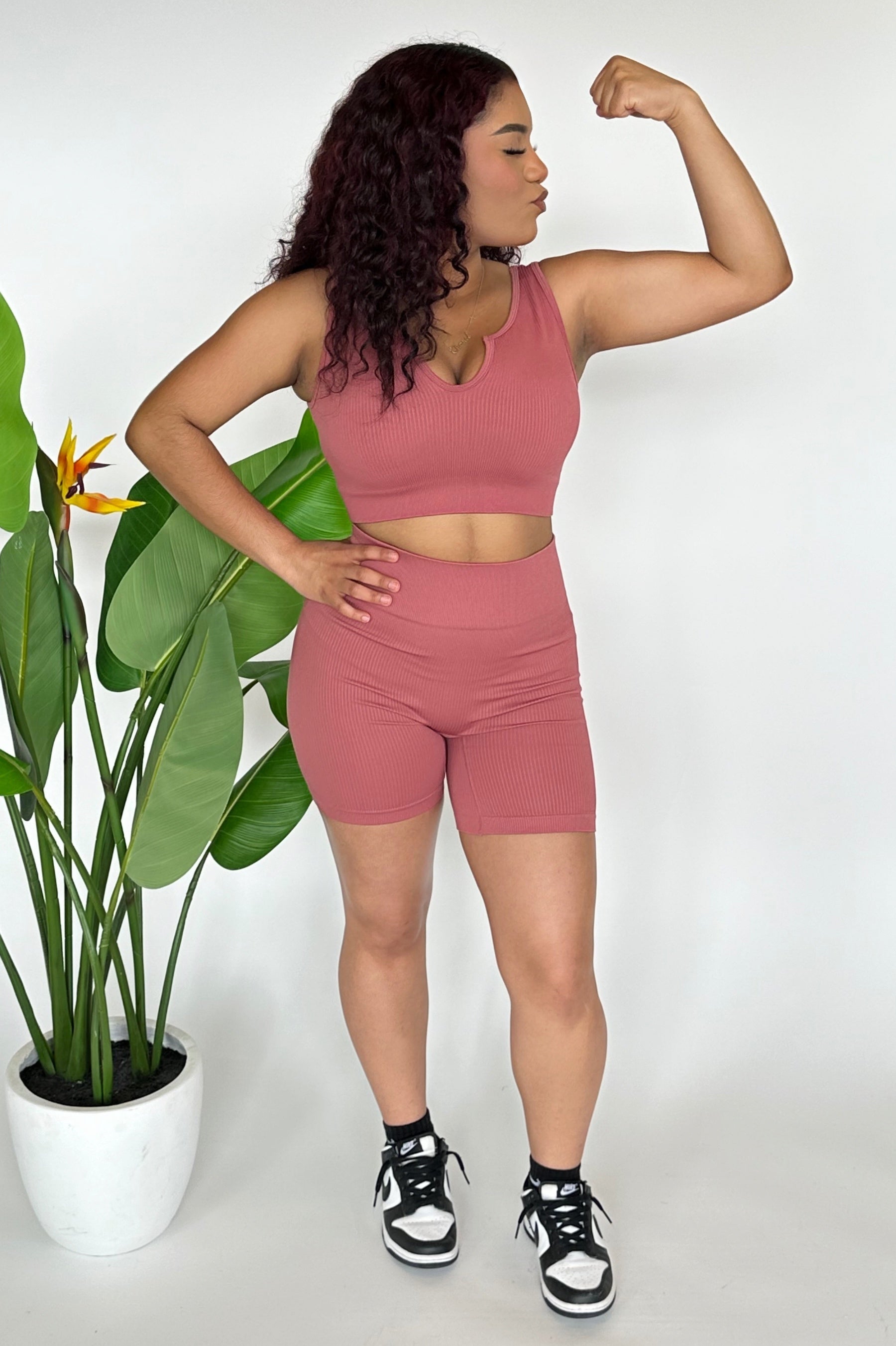 2pc Ribbed Biker Set -Mauve image 1