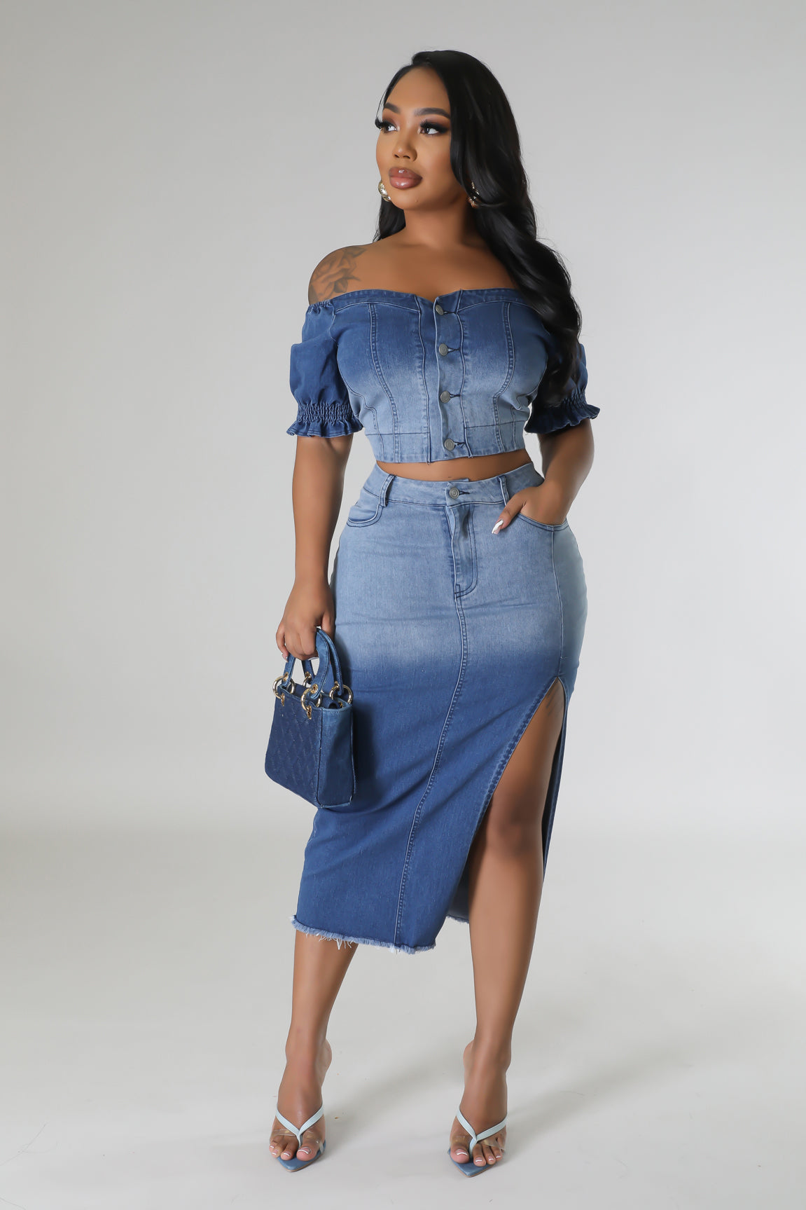 Ombre Denim Skirt Set image 0