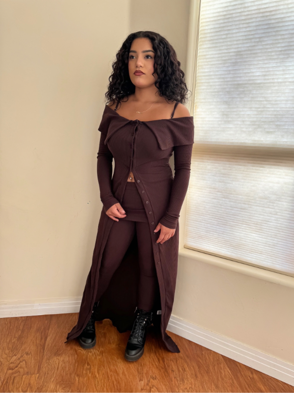 2 PC Cardigan Dress and Leggings Set  (Chocolate) image 4