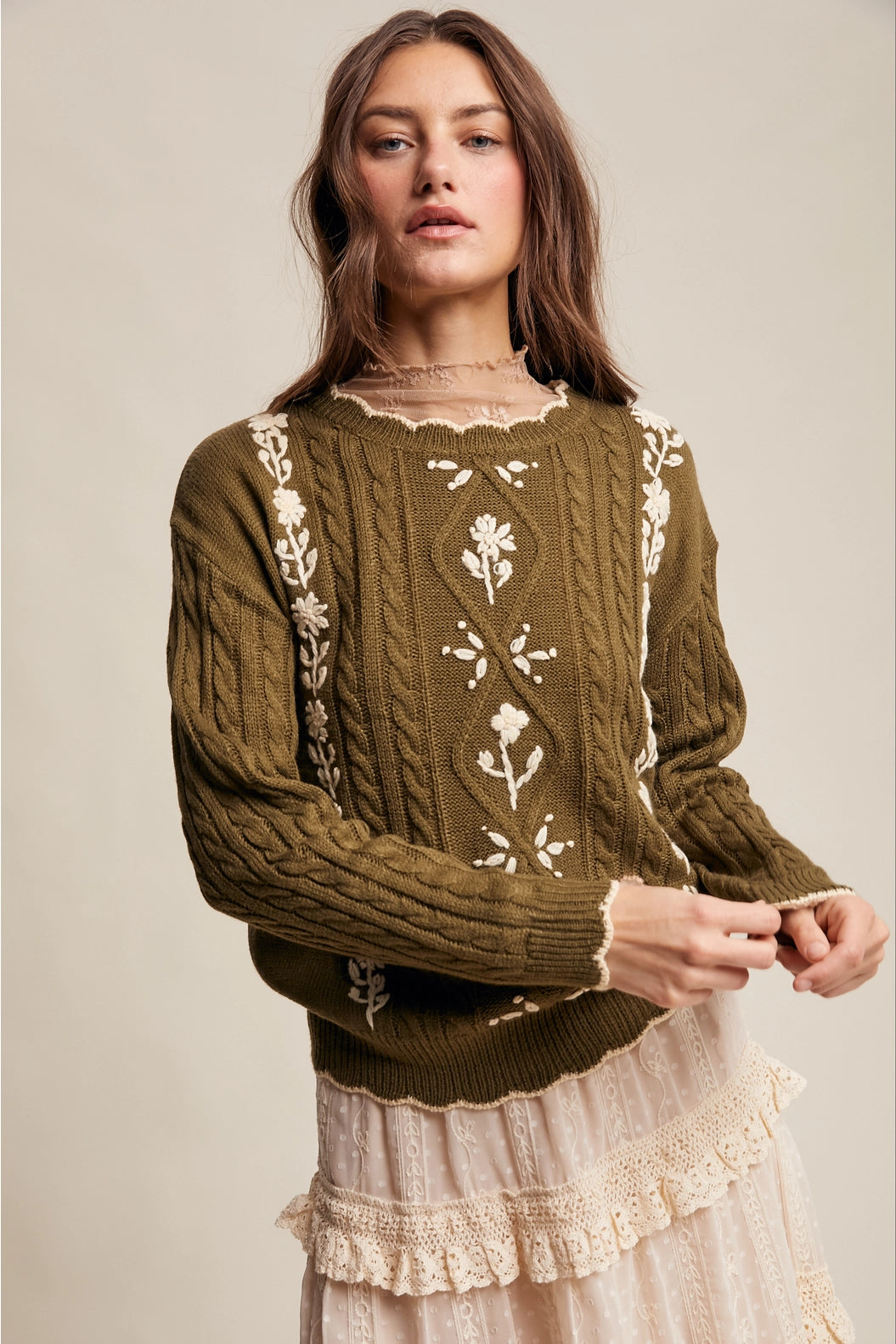 Olive Meadow Embroidered Sweater image 12
