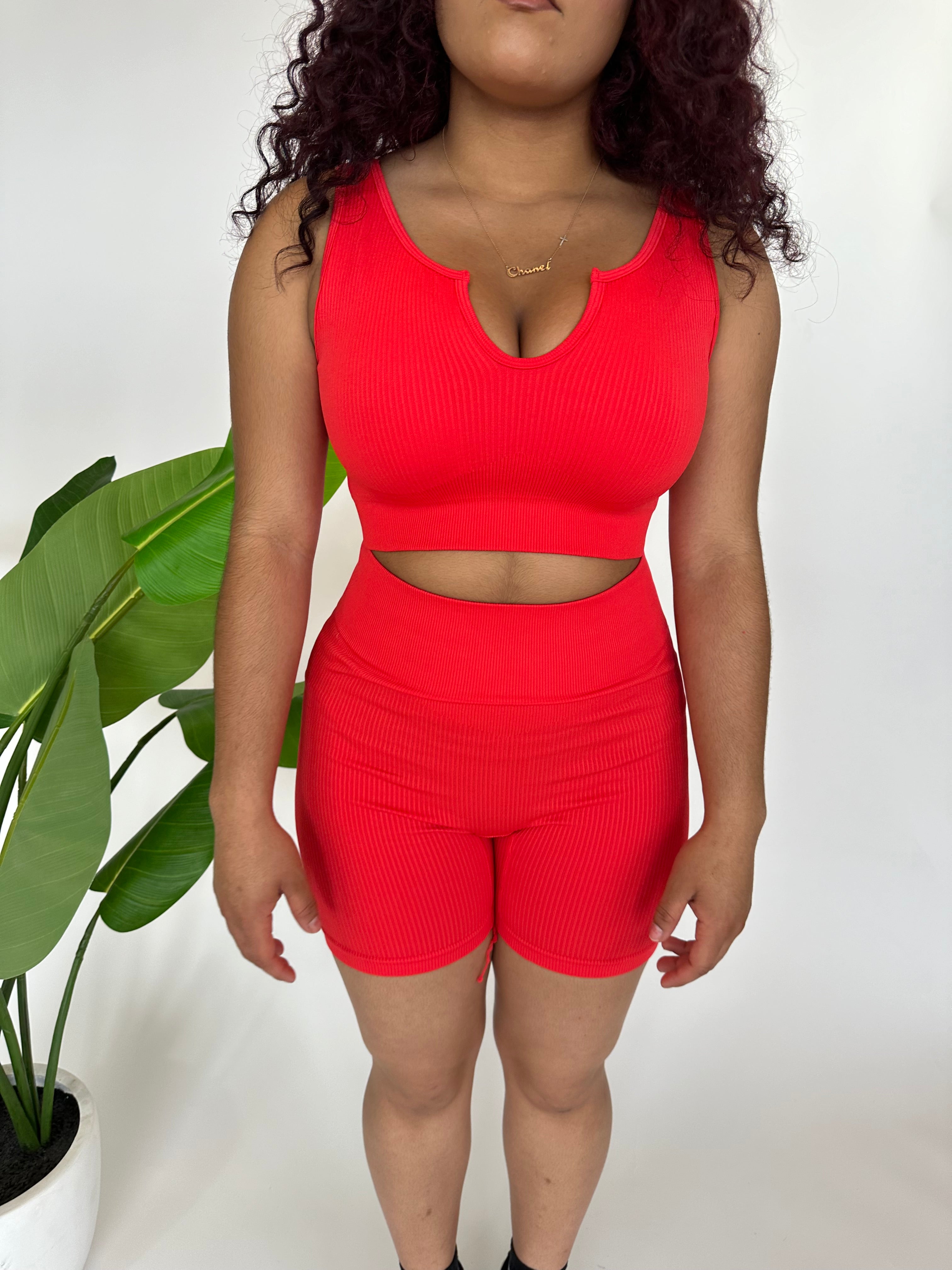 2pc Ribbed Biker Set - Red image 5