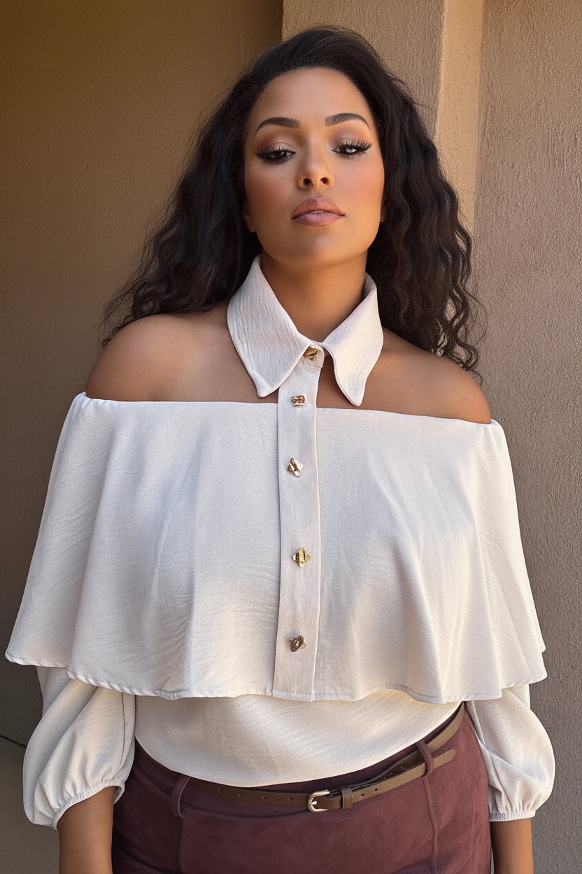 PLUS -Prestige Layered Off-Shoulder Collar Top – Ivory image 0