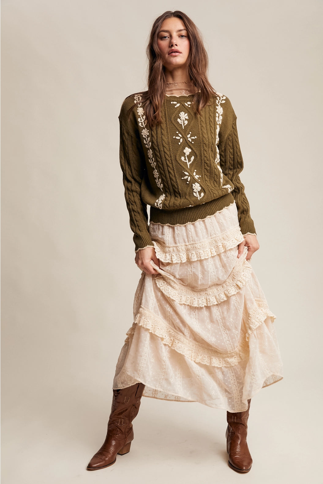 Olive Meadow Embroidered Sweater image 10