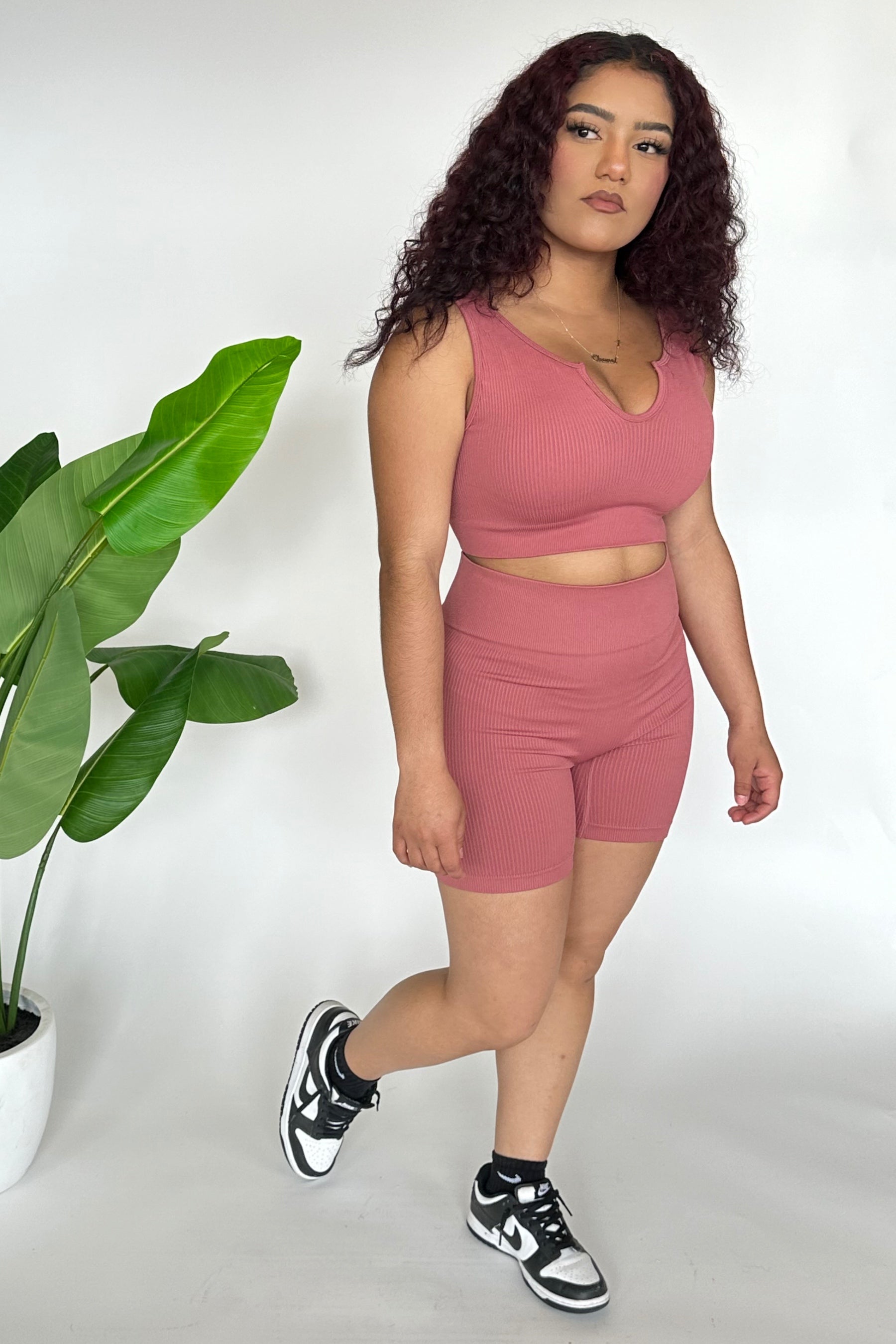 2pc Ribbed Biker Set -Mauve image 0