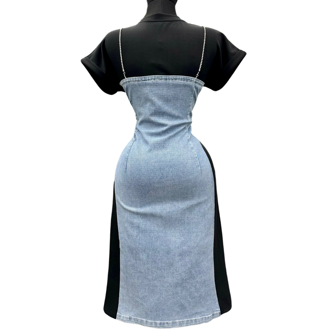Denim Glam Midi Stretch Dress image 2