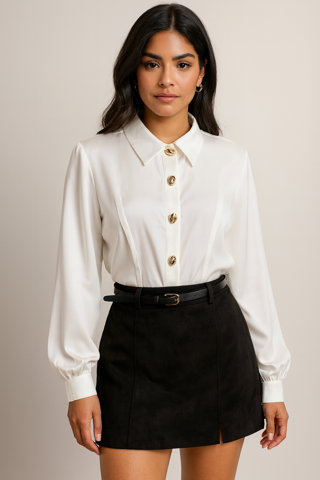 White Satin Tailored Button Down Blouse image 3