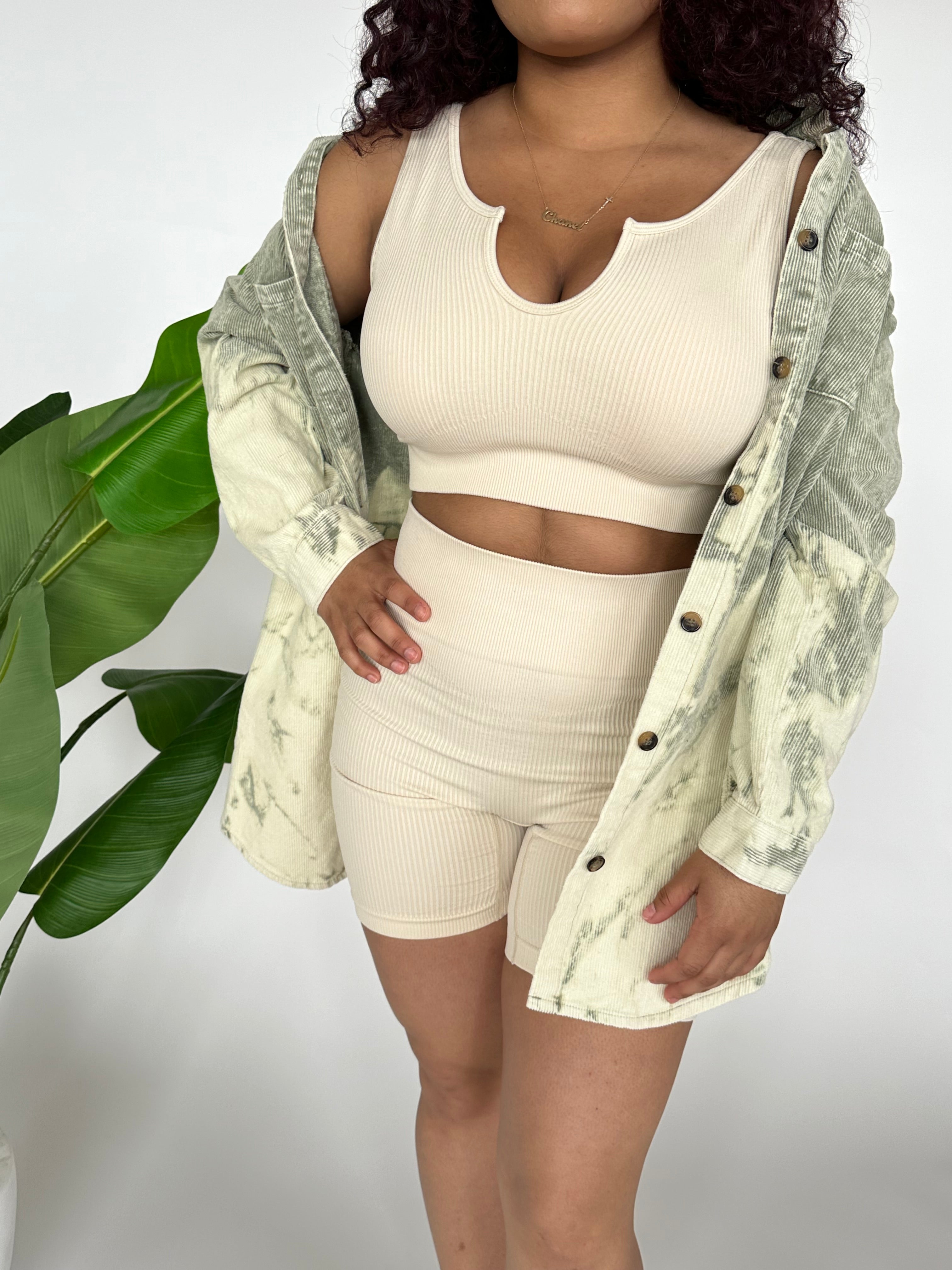 2pc Ribbed Biker Set - Ivory image 4