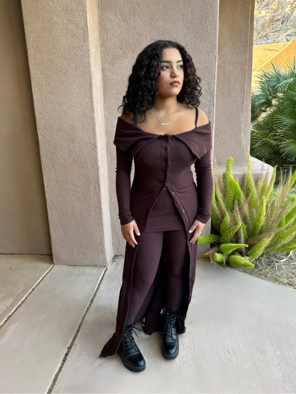 2 PC Cardigan Dress and Leggings Set  (Chocolate) image 3