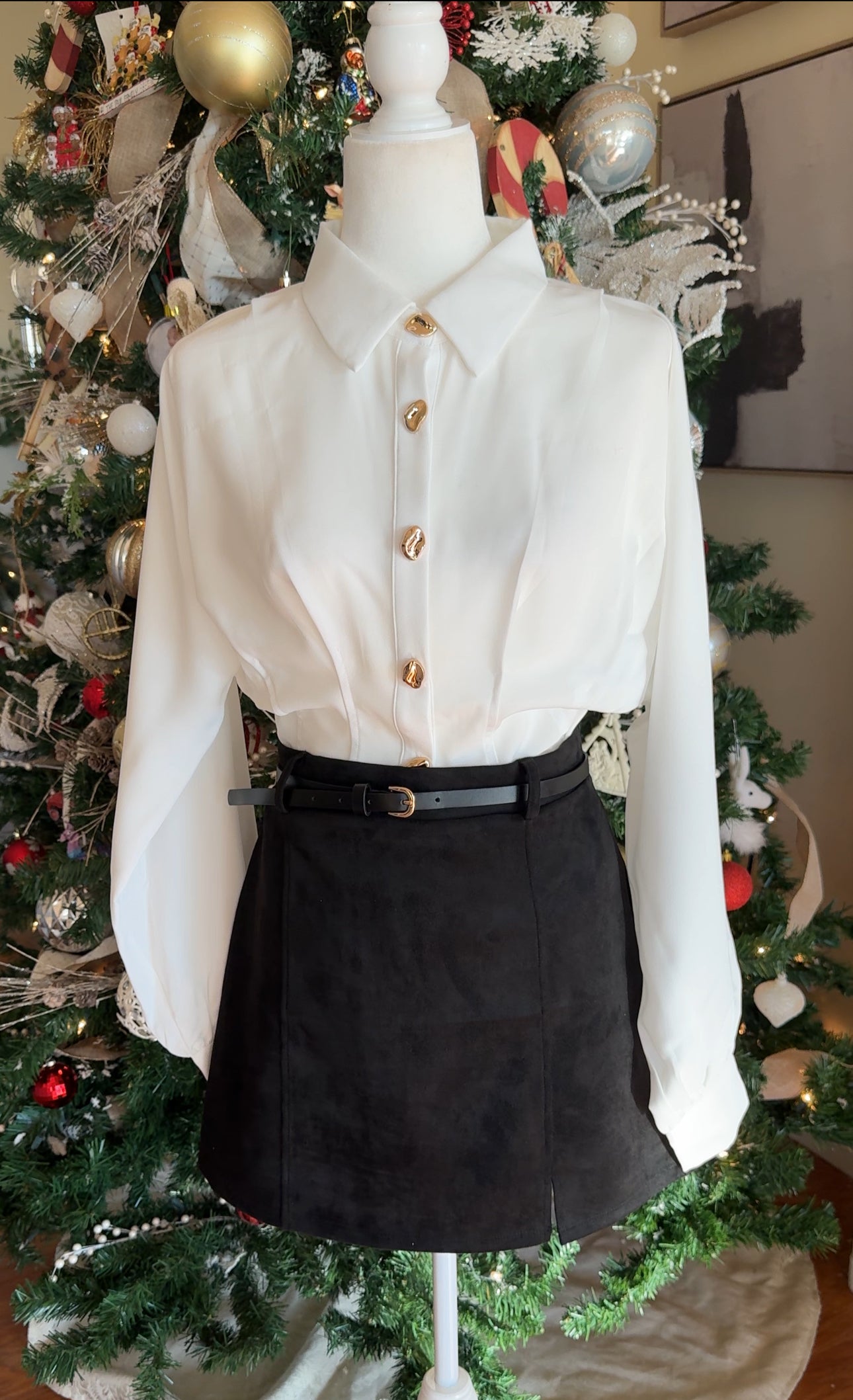 White Satin Tailored Button Down Blouse image 5