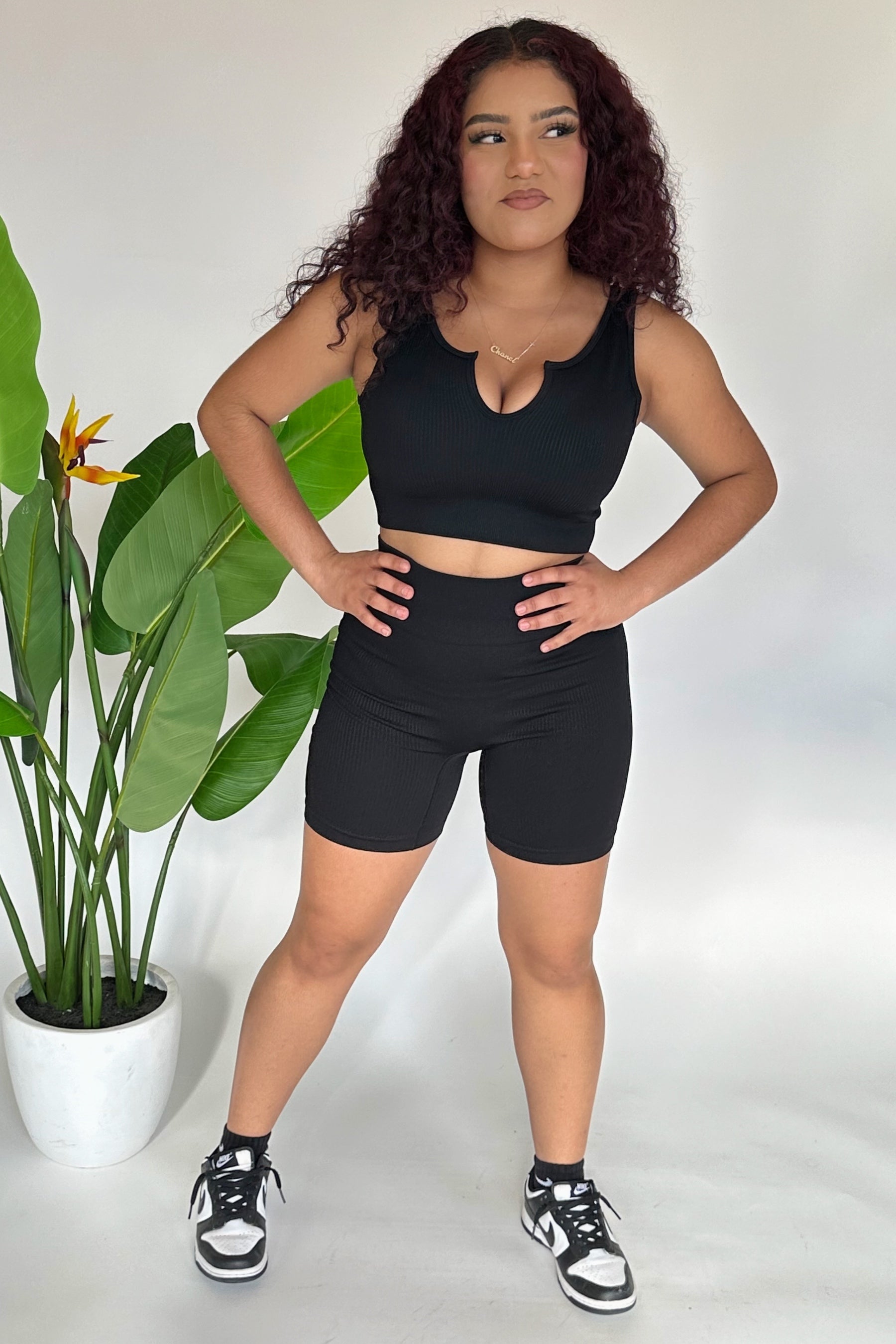 2pc Ribbed Biker Short Set - Black image 1