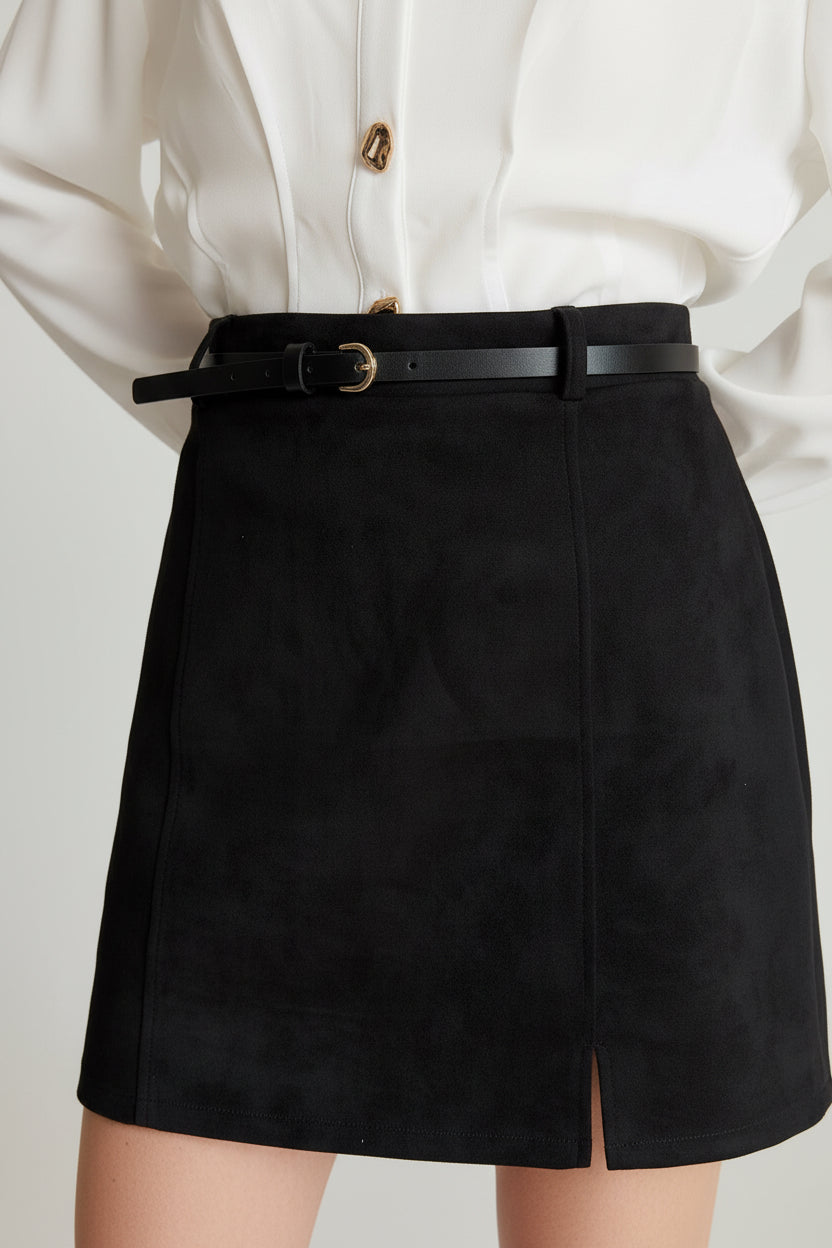 Black Suede Mini Skirt image 2