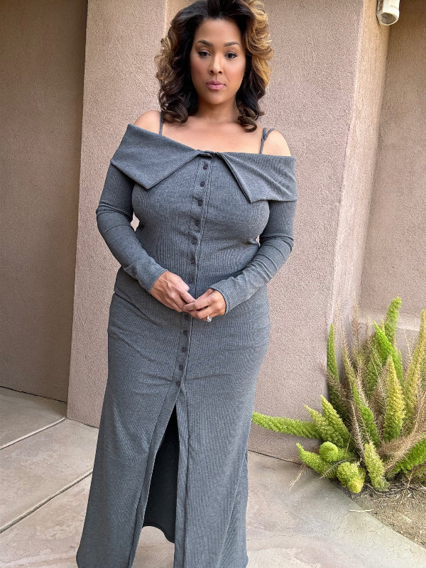 2 Piece Cardigan Dress & Leggings Set (charcoal grey) image 1