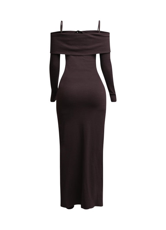 2 PC Cardigan Dress and Leggings Set  (Chocolate) image 1