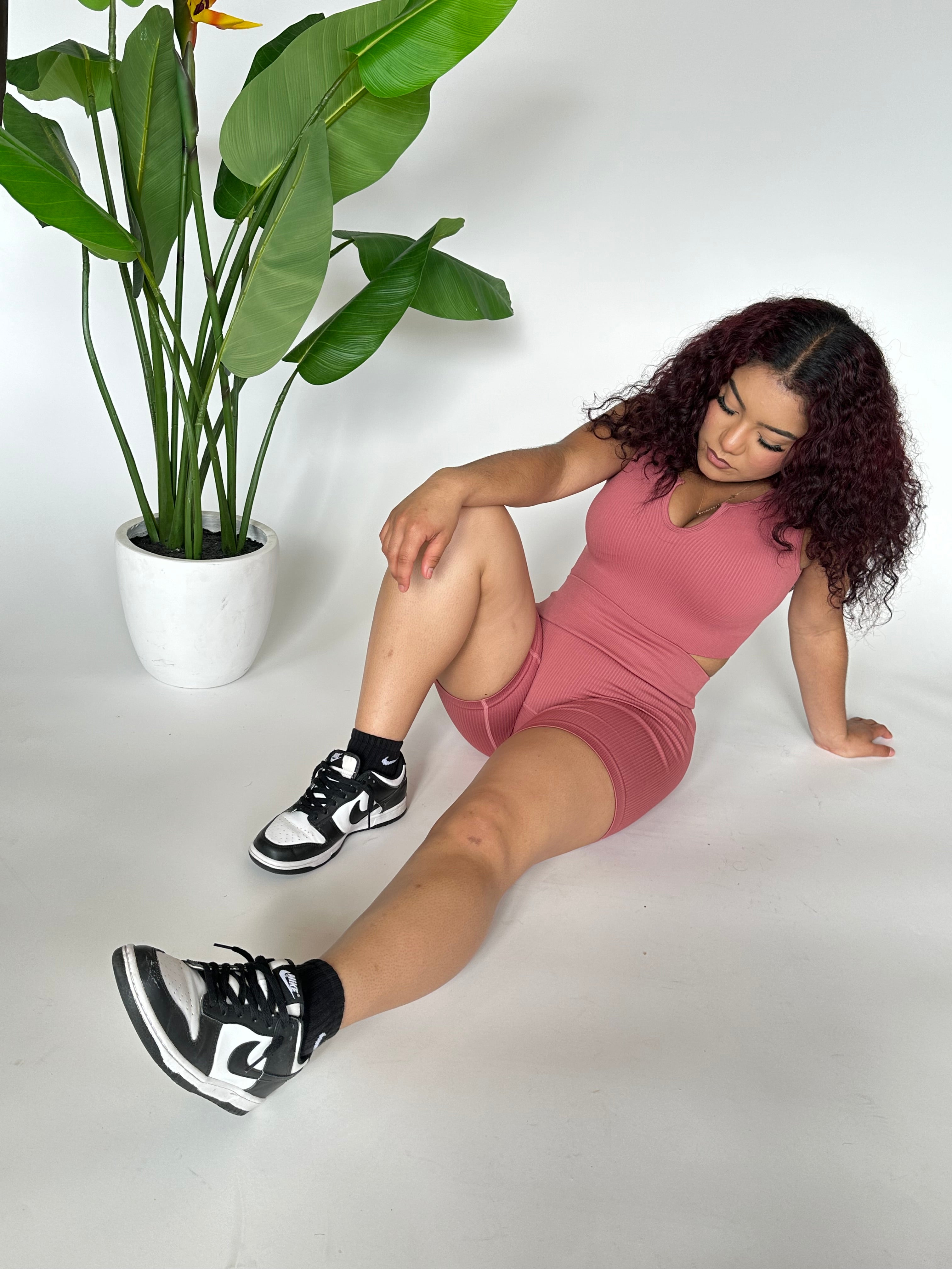 2pc Ribbed Biker Set -Mauve image 4