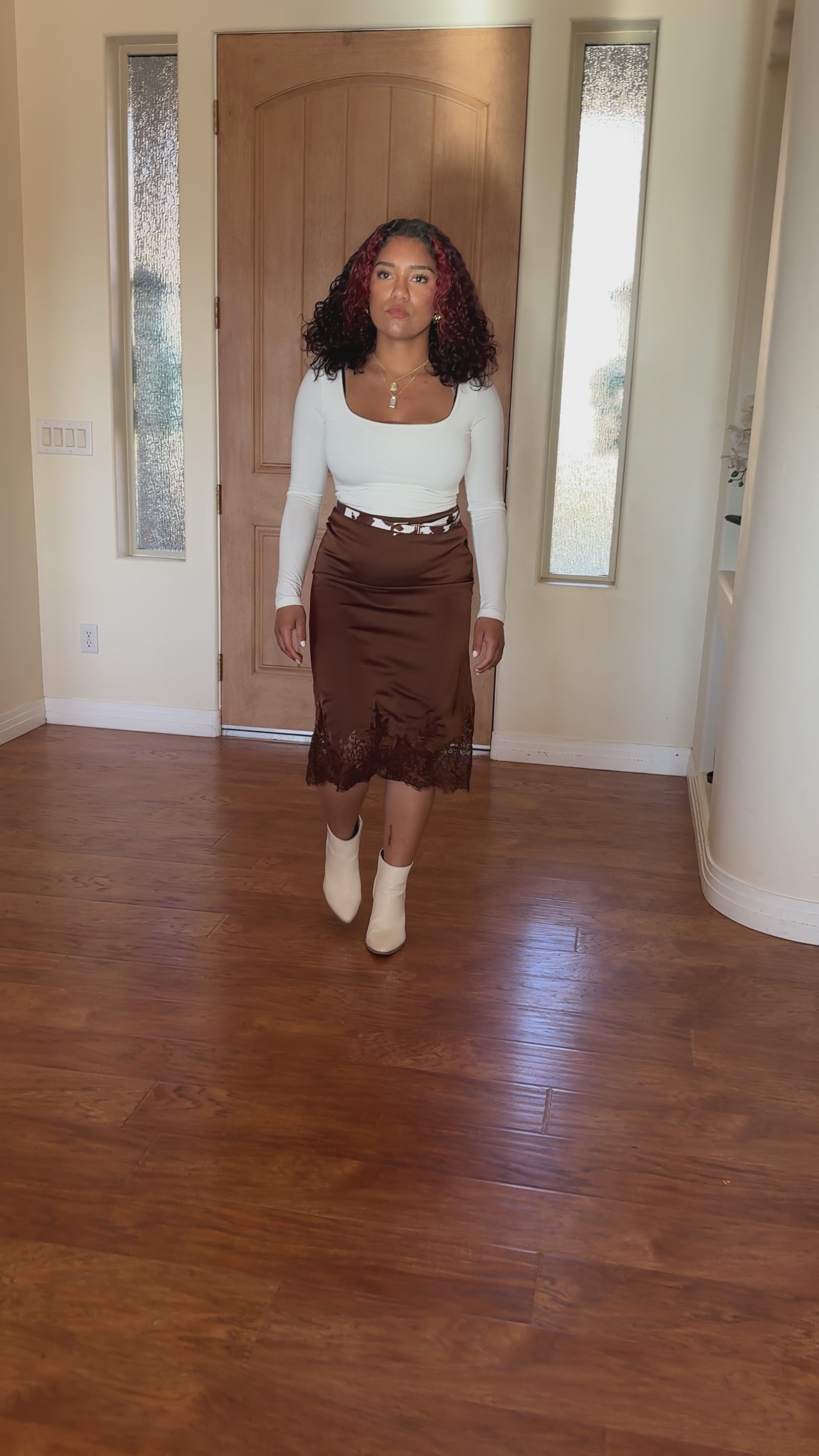 Mocha Whisper Lace Midi Skirt